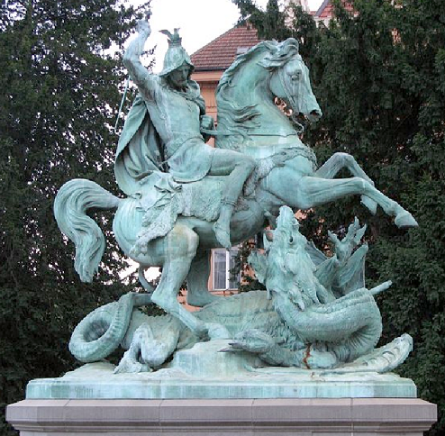 Statut de Saint Georges terrassant le Dragon- à Storkyrkan à Stockholm - célébrant la Bataille de Brunkerberg – par Bernt Notke